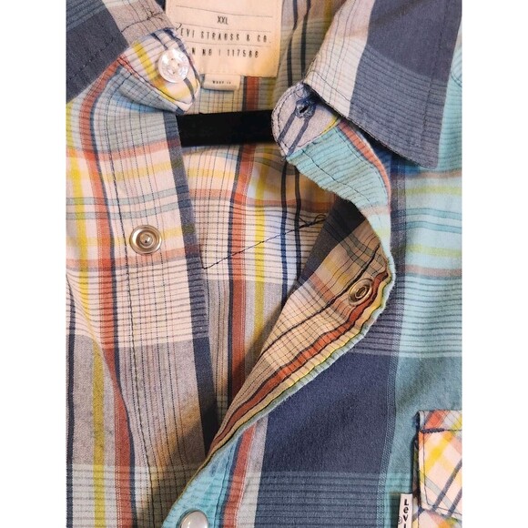 Levi's Men's XXL Western Pearl‎ Snap Blue Plaid Long Sleeve Shirt - Picture 5 of 9